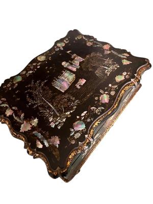 Furniture - Antique Paper Mache - Sewing Cabinet with Mother of Pearl Inlay