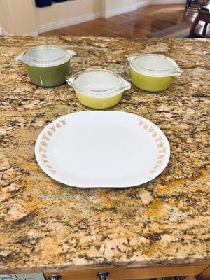 CORNING WARE BOWLS 3 SIZES AND PLATE