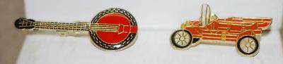 CLOISONNE' BANJO & AUTO BROOCHES (1½" to 1¼") on Gold Tone Settings