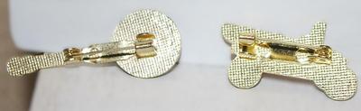 CLOISONNE' BANJO & AUTO BROOCHES (1½" to 1¼") on Gold Tone Settings