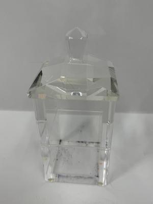 Acrylic Square Canister with faceted top for dresser or bathroom