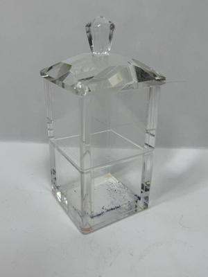 Acrylic Square Canister with faceted top for dresser or bathroom