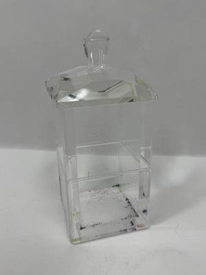 Acrylic Square Canister with faceted top for dresser or bathroom