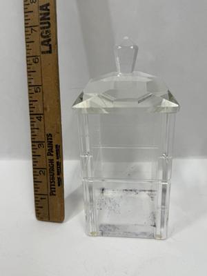 Acrylic Square Canister with faceted top for dresser or bathroom