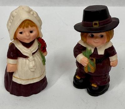 Vintage Hallmark Pilgrim Girl & Boy Resin Figurines Thanksgiving Fall