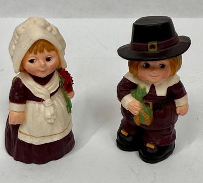 Vintage Hallmark Pilgrim Girl & Boy Resin Figurines Thanksgiving Fall