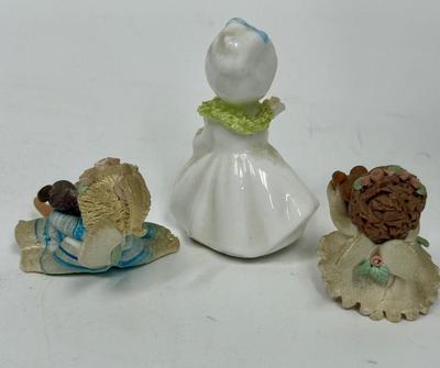 Miniature Figurine Lot: Napcoware Flower Girl, 2 Angels with Teddy bears
