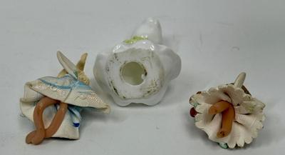 Miniature Figurine Lot: Napcoware Flower Girl, 2 Angels with Teddy bears