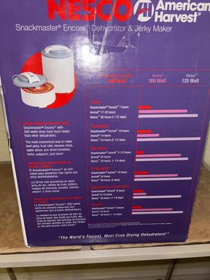 NESCO AMERICAN HARVEST, SNACKMASTER ENCORE DEHYDRATOR AND JERKY MAKER