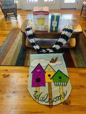 FUN IN THE SUN, WITH A HAMMOCK, WELCOME FLAG AND DRINK DISPENSERS
