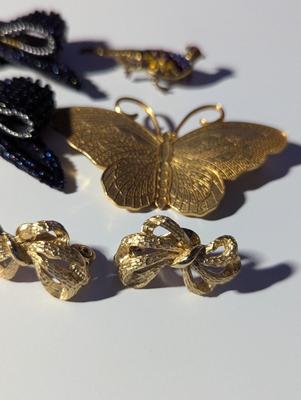 Stuart Nye Brooch - Jeanne Butterfly - Sterling Pearl Brooch By Wells Gold Gilt Leaf - Monet Bow Clip Earrings Made In Germany -...