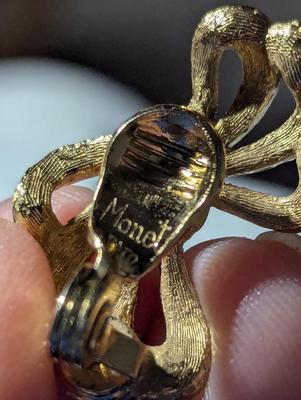 Stuart Nye Brooch - Jeanne Butterfly - Sterling Pearl Brooch By Wells Gold Gilt Leaf - Monet Bow Clip Earrings Made In Germany -...