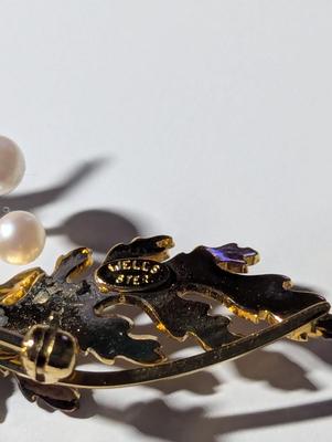Stuart Nye Brooch - Jeanne Butterfly - Sterling Pearl Brooch By Wells Gold Gilt Leaf - Monet Bow Clip Earrings Made In Germany -...