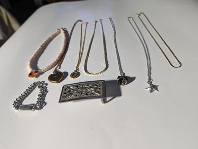 Silver Floral Engraved Vintage Belt Buckle Locket Necklaces Silver Star & Bell #15