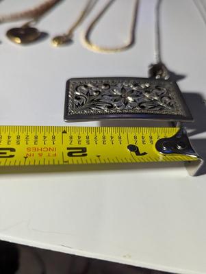 Silver Floral Engraved Vintage Belt Buckle Locket Necklaces Silver Star & Bell #15