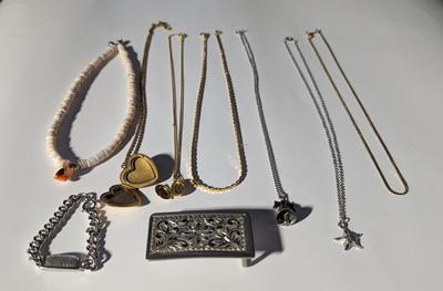 Silver Floral Engraved Vintage Belt Buckle Locket Necklaces Silver Star & Bell #15