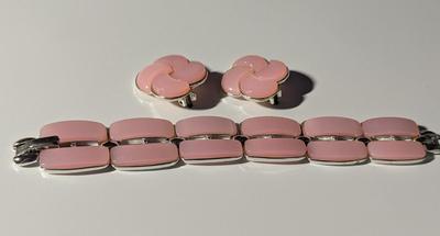 Lisner Vintage Pearly Link Bracelet & Clip On Earrings #8