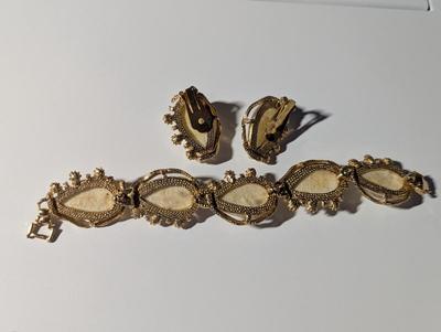 Vintage Geometric Link Bracelet & Clip On Earrings #9