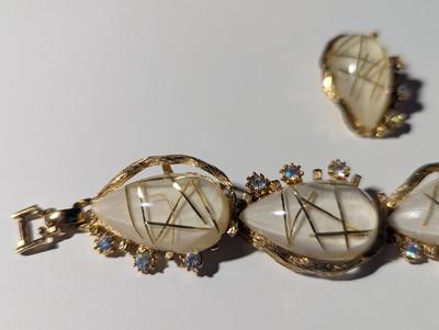 Vintage Geometric Link Bracelet & Clip On Earrings #9