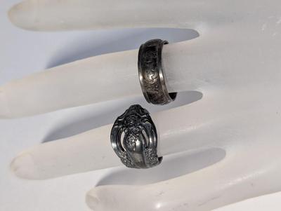 Vintage Flatware Silver-plate Spoon Ring & Etched Silver-plate Ring 10 grams #19
