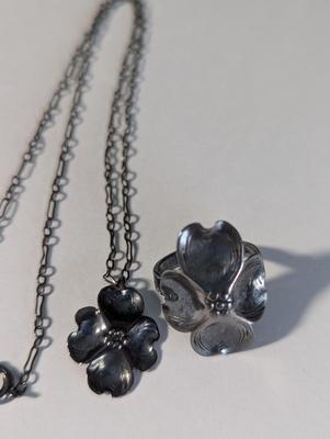 Vintage Stuart Nye Sterling Silver Dogwood Brooch & Necklace 8 grams #20
