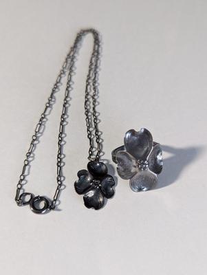 Vintage Stuart Nye Sterling Silver Dogwood Brooch & Necklace 8 grams #20