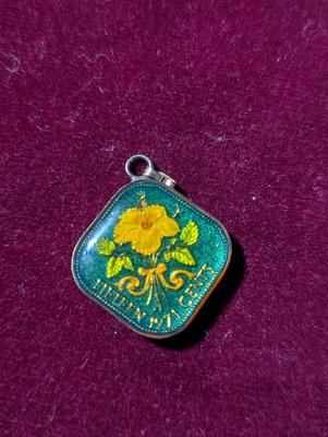 Hand Painted Bahamas 15 Cent Hibiscus Pendant & 5 Cent Hand Painted Pineapple Pendant #2