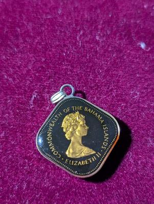 Hand Painted Bahamas 15 Cent Hibiscus Pendant & 5 Cent Hand Painted Pineapple Pendant #2