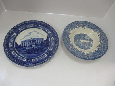 Transferare Royal Doulton Souvenir Plate White House & Wedgwood Queen’s Ware Blue Rimmed Soup Bowl Historic Penshur St Place Kent