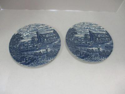 Pair Of Bursley England The Port House Blue Transfer-ware Salad Plate "The Red Lion Inn"