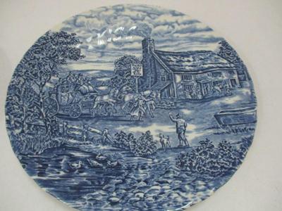 Pair Of Bursley England The Port House Blue Transfer-ware Salad Plate "The Red Lion Inn"