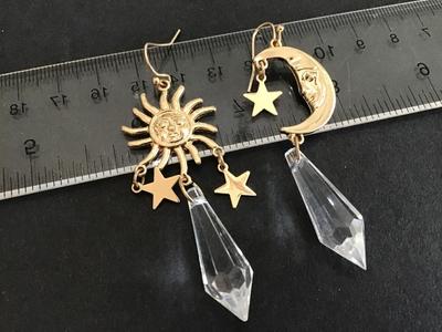 Star Moon Dangle Faux Crystal Earrings