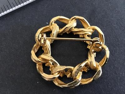 Red Gold Rhinestone Brooch Vintage