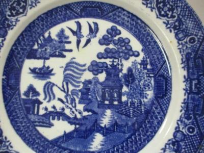 Plate & Bowl Warranted Antique Staffordshire Wm Adams & Co. Tunstall England Blue Willow