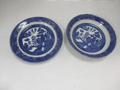 Plate & Bowl Warranted Antique Staffordshire Wm Adams & Co. Tunstall England Blue Willow
