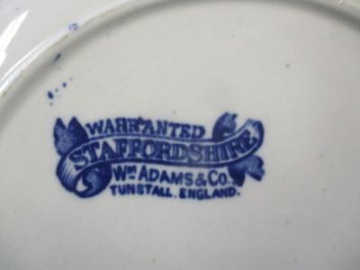 Plate & Bowl Warranted Antique Staffordshire Wm Adams & Co. Tunstall England Blue Willow