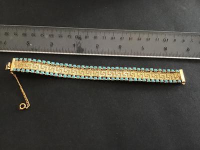 Gorgeous Articulated Flat Gold Mesh Turquoise Blue Accents Vintage safety Chain