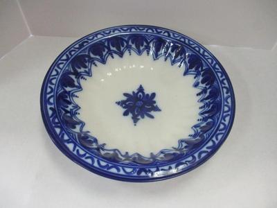 Large Lario White and Blue Hand-Thrown Hand Painted Plate