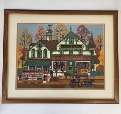 LOT 98: Framed Needlepoint Artwork by Charles Wysocki Adapted by Dimensions