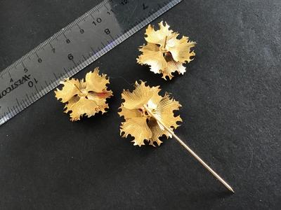 Vintage Earrings With Match pin Gold Tone