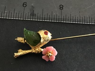 Vintage Jade Floral Birdie Pin