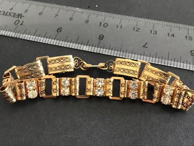 Book Chain Clear Rhinestone Bracelet Vintage