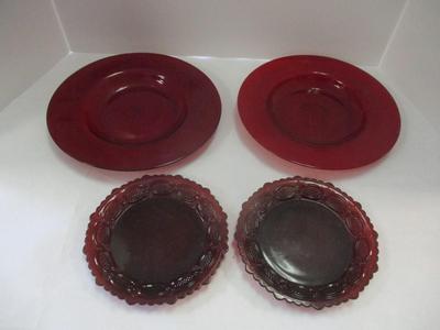Vintage Ruby Red Murano Style Italian Hand Blown Art Glass Bowls & Avon Cape Cod Ruby Red Small Bread Plates