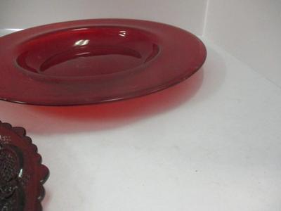Vintage Ruby Red Murano Style Italian Hand Blown Art Glass Bowls & Avon Cape Cod Ruby Red Small Bread Plates