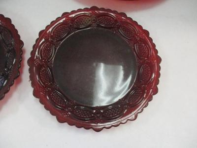 Vintage Ruby Red Murano Style Italian Hand Blown Art Glass Bowls & Avon Cape Cod Ruby Red Small Bread Plates