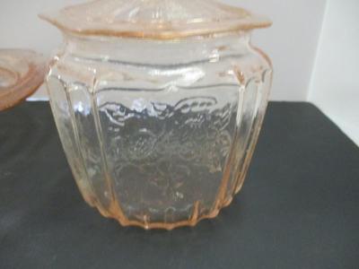 Vintage Pink Depression Glass Cake Stand Mayfair Open Rose Footed Cake Plate & Covered Cookie Jar