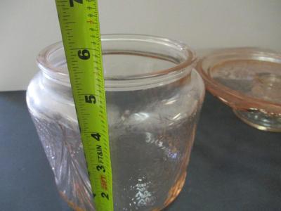 Vintage Pink Depression Glass Cake Stand Mayfair Open Rose Footed Cake Plate & Covered Cookie Jar