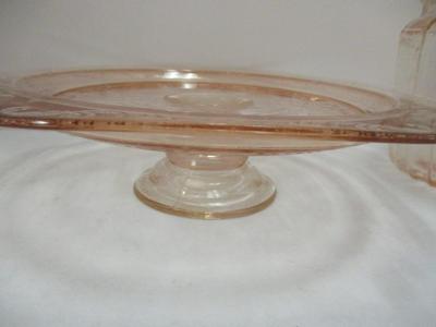 Vintage Pink Depression Glass Cake Stand Mayfair Open Rose Footed Cake Plate & Covered Cookie Jar