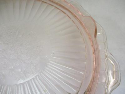 Vintage Pink Depression Glass Cake Stand Mayfair Open Rose Footed Cake Plate & Covered Cookie Jar