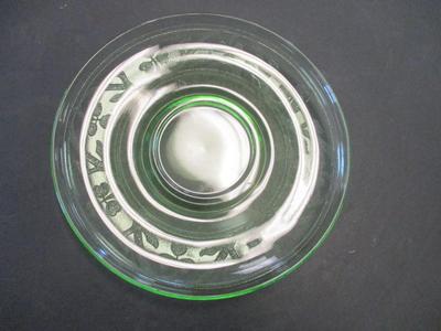 Vintage Uranium Optic Green Glass Teacups & Saucers & Plate